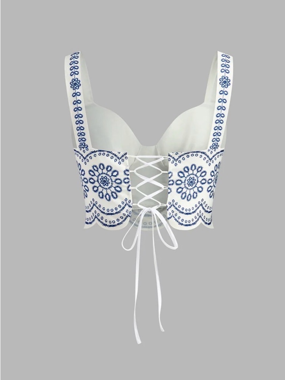 NWT COMMENSE Embroidered Lace-Up Crop Top Maxi Skirt Set Blue White S - Picture 5 of 11